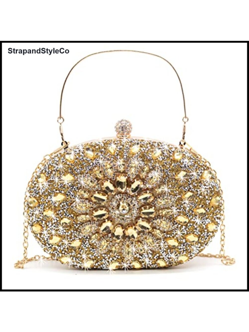 Rhinestone Sunflower Evening Clutch with Chain Strap